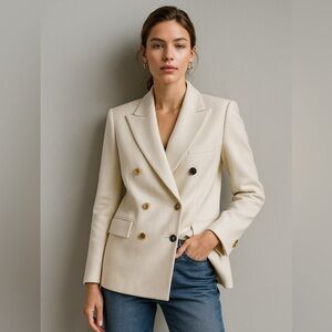 Moussy Vintage Wool Blazer XS | Double-Breasted Ivory Jacket | NWT $740